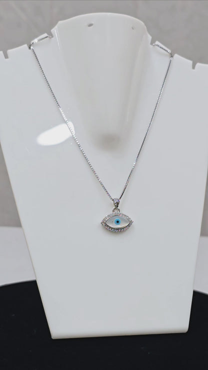 925 Silver Chain With Evil Eye Pandent With Cut Stones