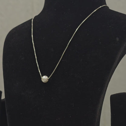 A Sterling Silver Chain With White Mauti Pandant For Adults & Teen