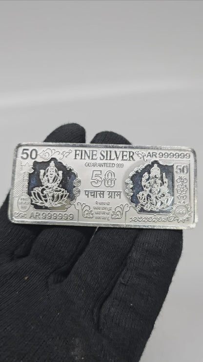 Pure 999 Hallmarked Silver Lord Ganesh aand Lakshmi ji 50 gram coin