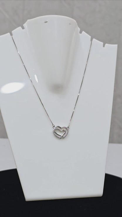925 SIlver Girlish Chain With Double heart Pandant With Diamond Cut Stones